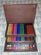Malette peinture en bois  crayons de couleur  bloc de dessin