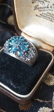 Ancienne grande bague lourde en argent sterling 925 aigue-marine des années 1...