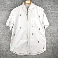 GAP Chemise Homme L/XL Blanc Coton Broderie Hula Girl Manches Courtes Boutonné