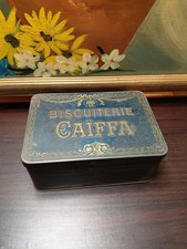 ANCIENNE BOÎTE MÉTAL LITHOGRAPHIE BISCUITERIE CAIFFA BLEUE 