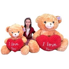 Ours En Peluche Géant Assis 100 - 140Cm Beige Clair Avec Cœur - Je T'Aime
