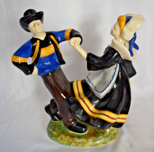 STATUETTE QUIMPER HB COUPLE DE DANSEURS BRETONS SIGNE RAVALLEC F-201   1930/40