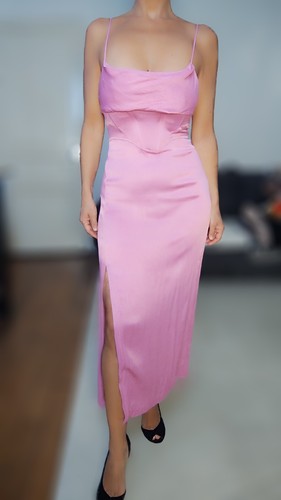 Robe longue rose - , satinée