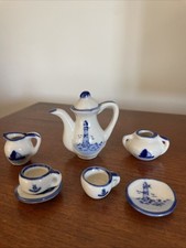 Service De Dinette Porcelaine Blanc Bleu Décor Océan Circa 1970 BEL ÉTAT RARE !