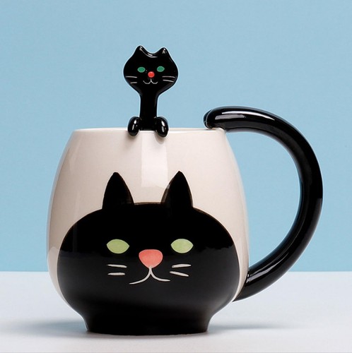 Tasse chat noir - chat, cuillère