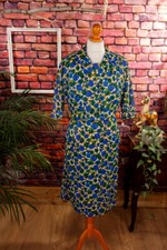 Vintage Original 60er Robe Costume Veste Bleu Coloré Motif Nylon Rockabella 42