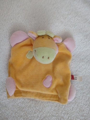 Doudou vache rose vert jaune