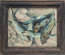 Nature morte SARDINES tableau peinture GIRARD marine mer poissons pêche BRETAGNE