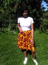 Jupe patineuse fait-main en wax "Red Autumn"