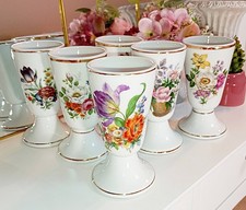 Vintage FRANCE - 6 Mazagrans Anciens en Porcelaine- Décors floraux - Shabby