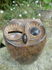 Statuette tirelire chouette en grés l'œil fermé fait office de fente 60-70's 12c