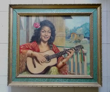 " Gitane a la Guitare " HST de Charles G. Lefebvre-Velay ( Portrait de Femme  )