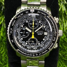 Rare Seiko Pilot Flightmaster SNA411P1 cadran noir chronographe quartz 7t62-0eb0