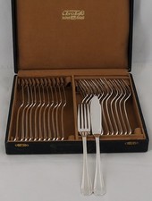 Christofle Boréal, Art Déco, 12 couverts à poisson, 24 pièces en métal argenté.