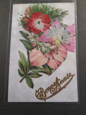 Carte postale fantaisie - ajouti d'un bouquet de fleurs en tissu