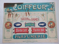 CHARAYRON DURAND POCHOIR COIFFEUR PARFUMERIE LITHO 1914 ENSEIGNE ART DECO R3941