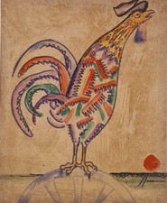Ancien Beau Dessin Encre Coq