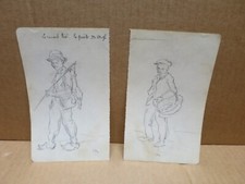 CLAUDE RAMEAU 2 dessins formant pendant renard tue quète des oeufs