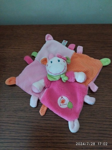 Doudou plat vache girafe rose - vache,