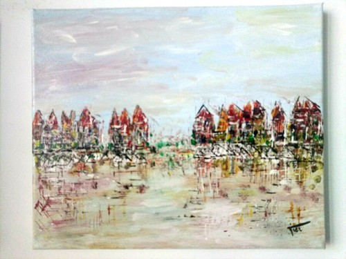 Tableau abstrait acrylique - , sur
