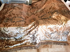 TENTURE RIDEAU DESSUS DE LIT TISSUS ANCIEN BAROQUE SOLEIL PUTTI COLOMBE