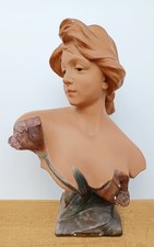 Buste Art Nouveau en plâtre polychrome