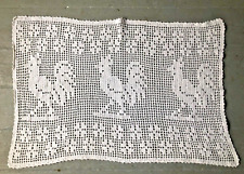 Vintage French Hand Crochet Knit White 3 Chicken Table Runner