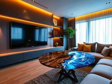 Vague Époxy Table Ronde Bleu