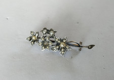 ANCIENNE BROCHE ART NOUVEAU ARGENT MASSIF PERLES FINES FLEURS 1900