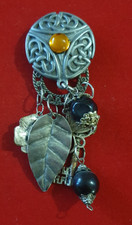 BROCHE VINTAGE - NORDIQUE VIKING FEUILLE PAPILLON PERLE MASSIVE CLE