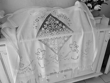 linge ancien Rideaux  Angelot  Arabesque Avec Dentelle Pompons