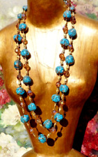 ANCIEN COLLIER 2 RANGS FANTAISIE VINTAGE PERLES en VERRE MURANO vers 1950