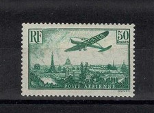 FRANCE YVERT AIR POST 14 SCOTT C14 " PLANE PARIS 50F EMERALD " VF SIGNED A060