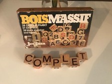 ANCIENNE BOITE JEUJURA BOIS MASSIF / 28 CUBES ALPHABET Vintage