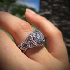 Bague de fiançailles double halo 2,65 carats diamant rond or blanc 14...