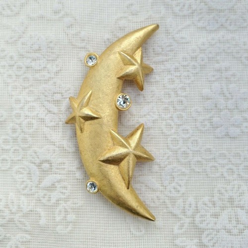 Gold tone moon with stars - gold,