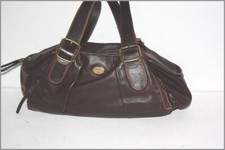 LANCEL Sac Baguette Cuir Marron foncé Porté Epaule TBE