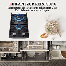 30CM Table de cuisson à gaz verre encastrable Cuisinière à gaz 2 feux inox