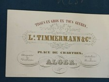K238-Carte de visite du XIXe Tissus en gros en tous genre TIMMERMANN & Cie ALGER