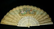 Eventail en os et papier XIX ème L. 26,7 cm