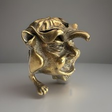 Ancien Encrier en bronze doré à sujet d'une tête de satyre diable ou monstre