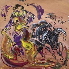 Corrida Tauromachie Taureau Tableau Peinture Sur Toile Neuf Œuvre Originale