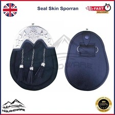 Écosse Kilt Sporrans Cuir Noir Peau de Phoque Kilt's Robe Escarcelle Neuf