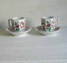 Brûlot et sous tasse de bistrot porcelaine épaisse décor fleurs arabesques (X2)
