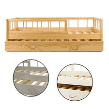 Lit d'enfant en bois avec barrière et double couchage style scandinave 160x80cm
