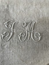 ANCIEN DRAP EN CHANVRE AVEC MONOGRAMME JM BRODE MAIN/7463V0