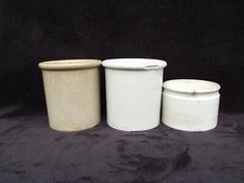 Creil et Montereau 3 Pots à Confiture en Faience Blanche