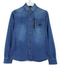 Chemise Biker G-STAR Pour Homme SMALL Bleu Denim Décoloré À Boutons