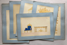 [MOBILIER] Rare suite de planches peintes à l'aquarelle sur papier photo. 1900