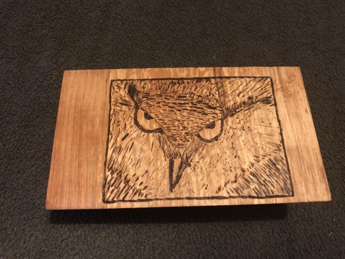 Chouette pyrographie hêtre